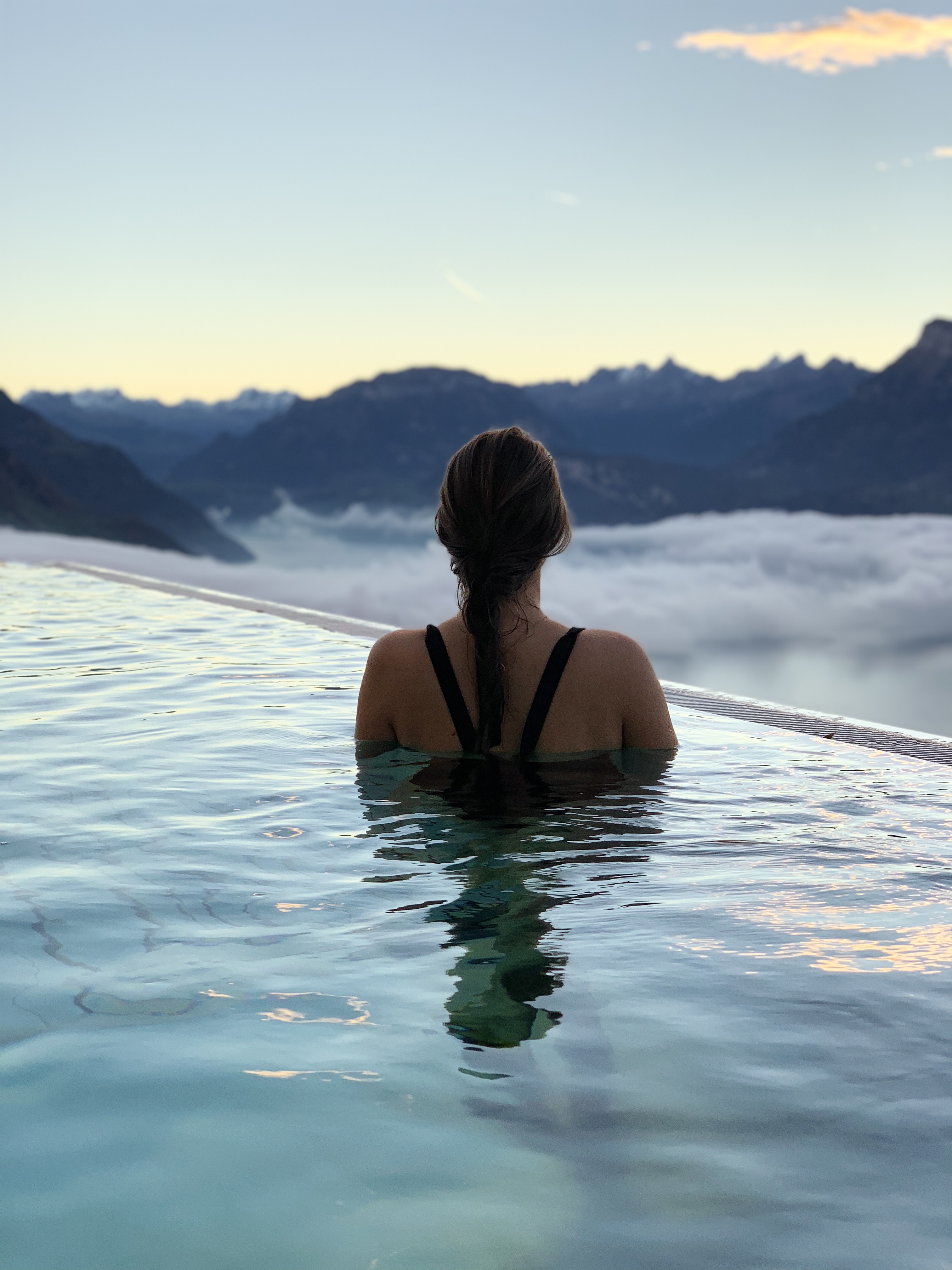 The famous infinity pool at Villa Honegg right after the sunrise - we were lucky to get the pool to ourselves for about 15 minutes before other guests woke up.