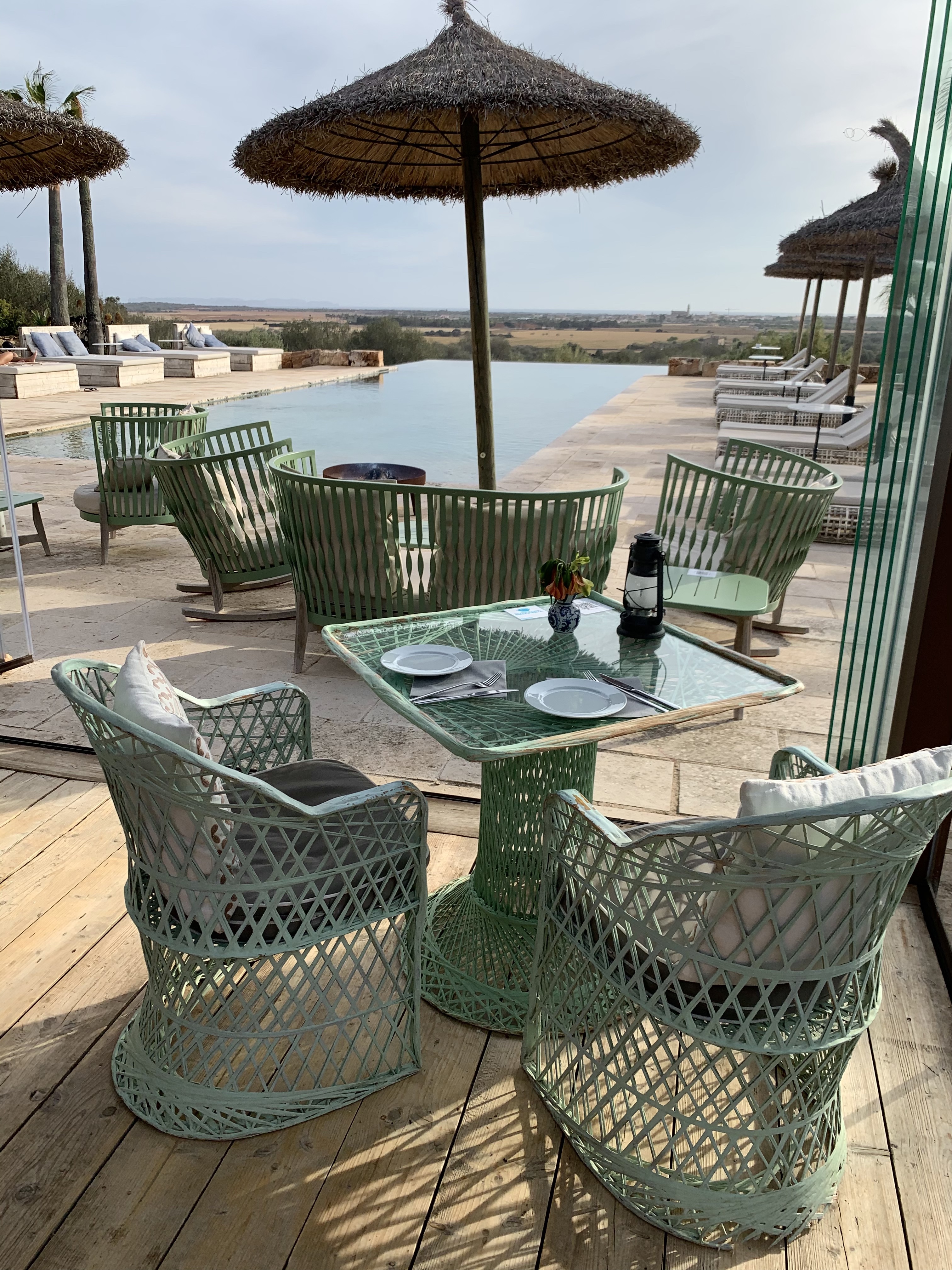 The restaurant at My son enjoying the terrace in our room at Finca Hotel Rural Es Turo, Mallorca.