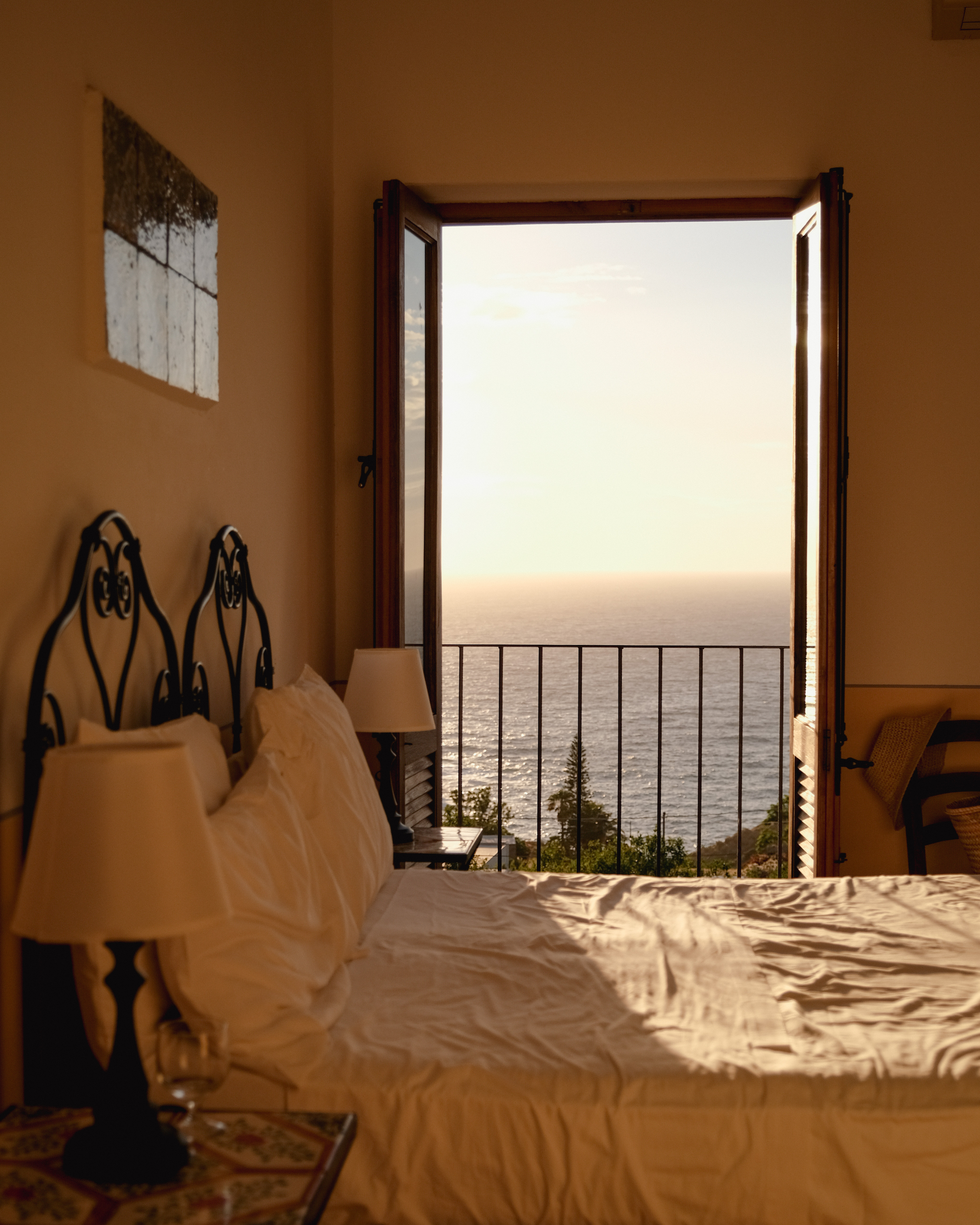 The view from the bed in Locanda Del Postino in Salina, Sicily //Photo Credit Roberta Mazzone