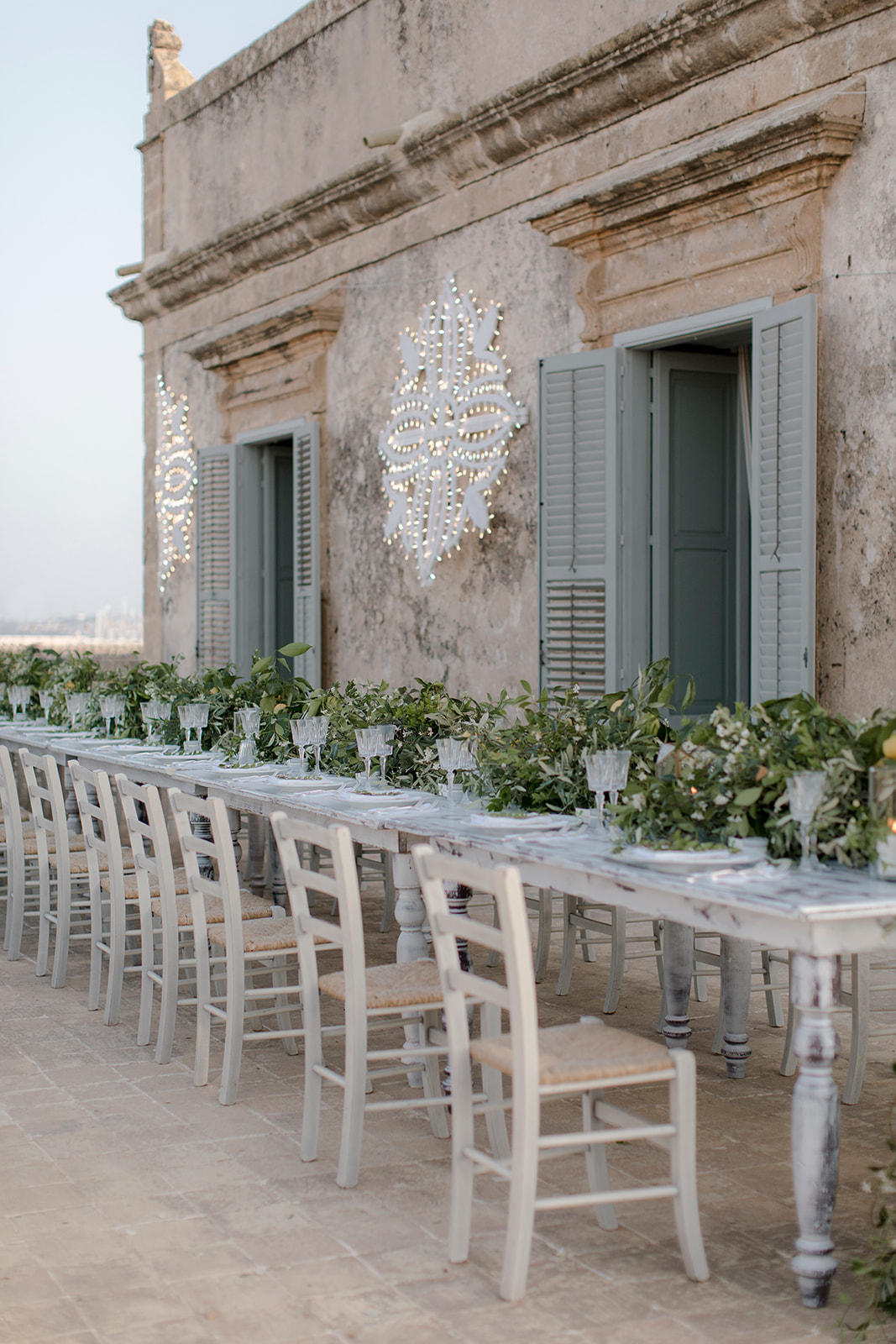 Wedding dinner set up at Tonnara Marzamemi wedding venue, Sicily // Photo Credit Monika Leggio Wedding Photographyy