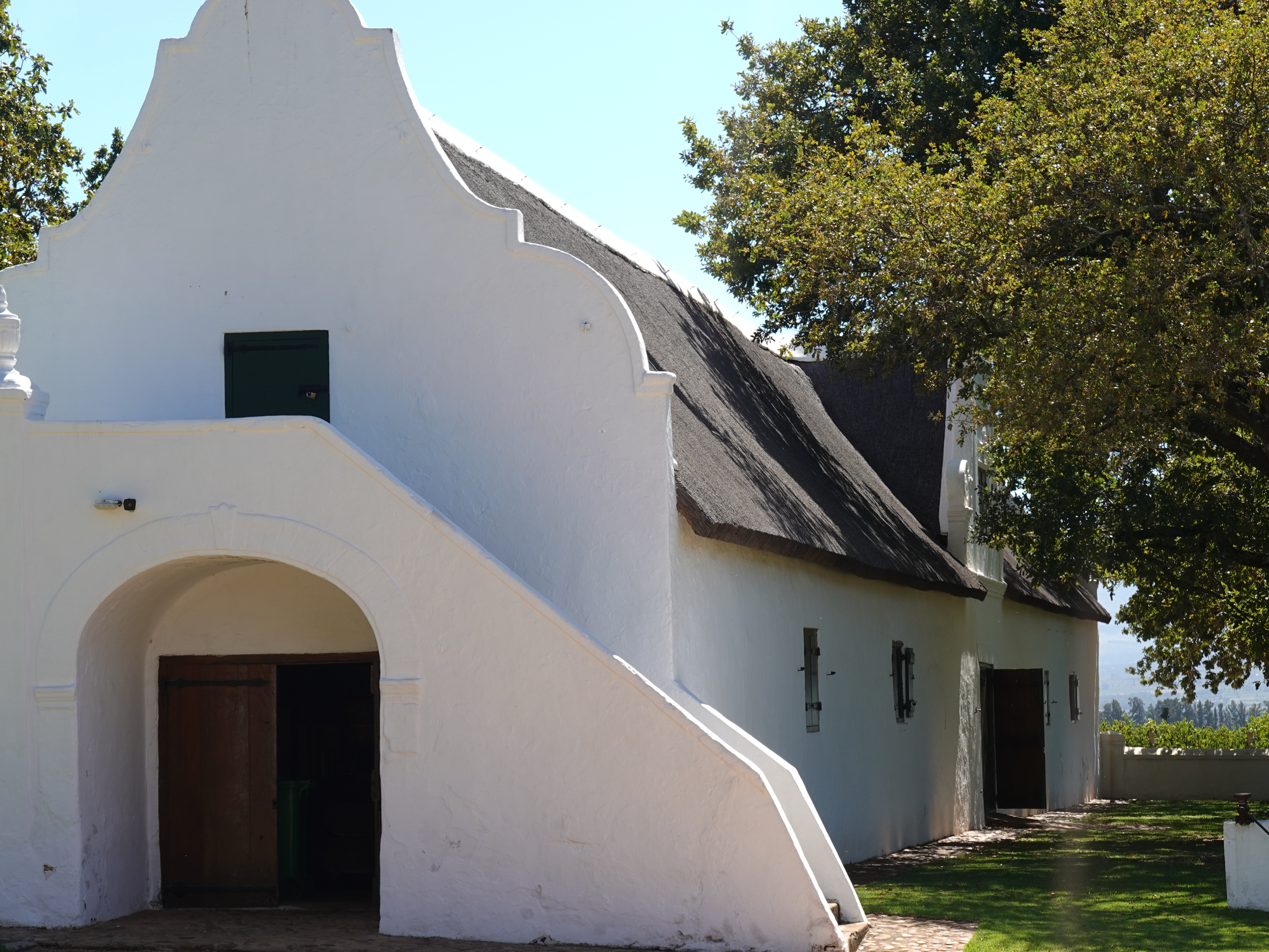 Typical Cape Dutch architecture and white-washed buildings you will see at Babylonstoren