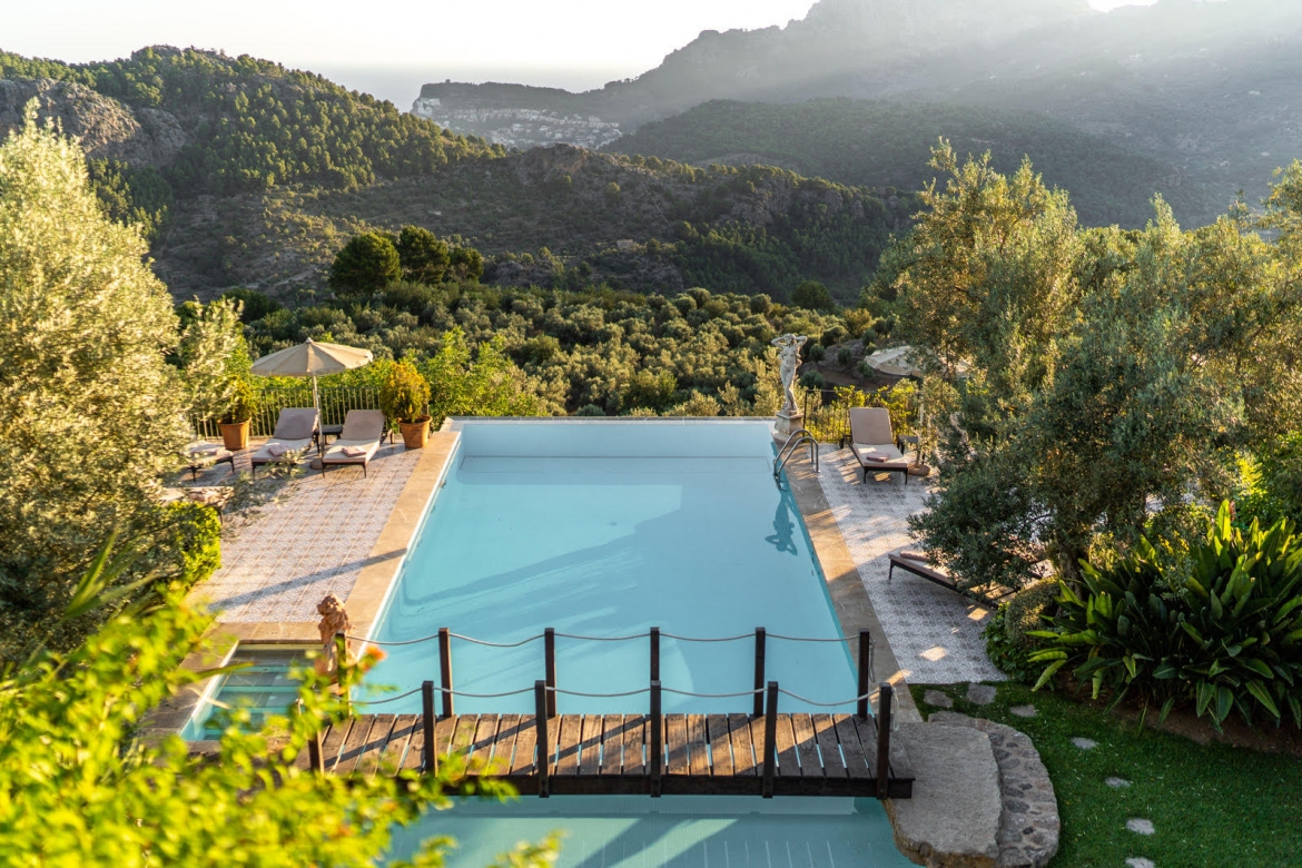 The stunning pool and the views at adults-only hotel Ca’s Xorc is between Deia and Soller, in the North-West of Mallorca // Photo Credit Ca’s Xorc
