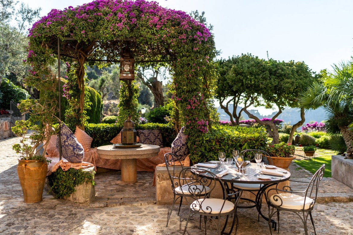 The gardens & the restaurant at adults-only hotel Ca’s Xorc in the North-West of Mallorca // Photo Credit Ca’s Xorc
