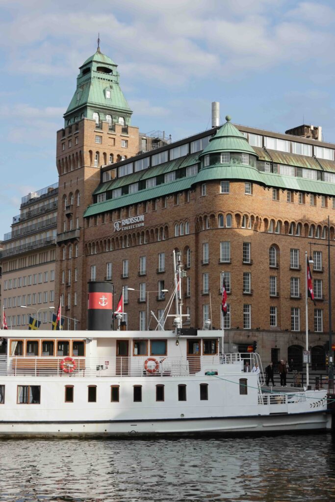 The beautiful facade and restaurant of Radisson Collection Strand Hotel, Stockholm
